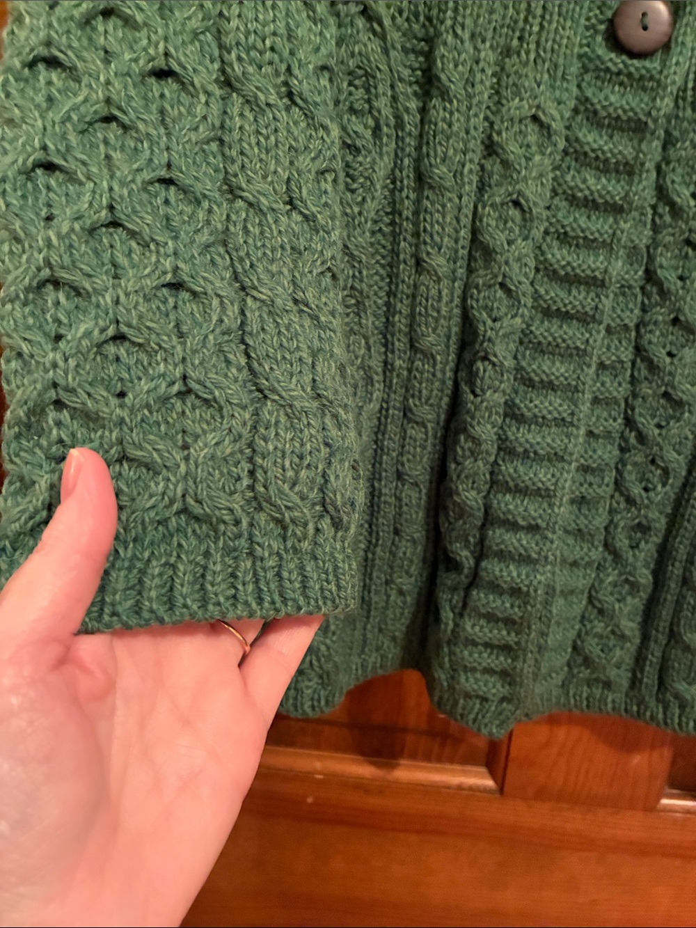 Cozy Green Irish Cable-Knit Button Cardigan Sweater NWT